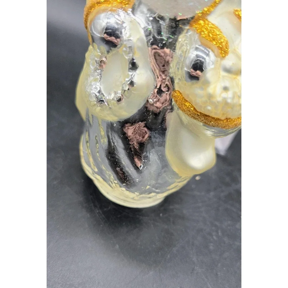 Vintage Dept 56 Hand Blown Glass Christmas Ornament Silver Santa #5 Box